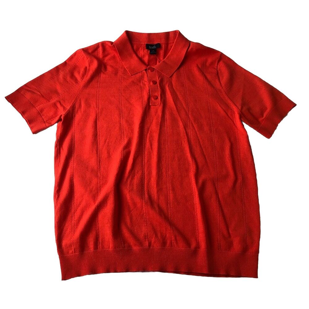 Truth by republic Men’s polo snap button Short sleeve, red orange large NWT